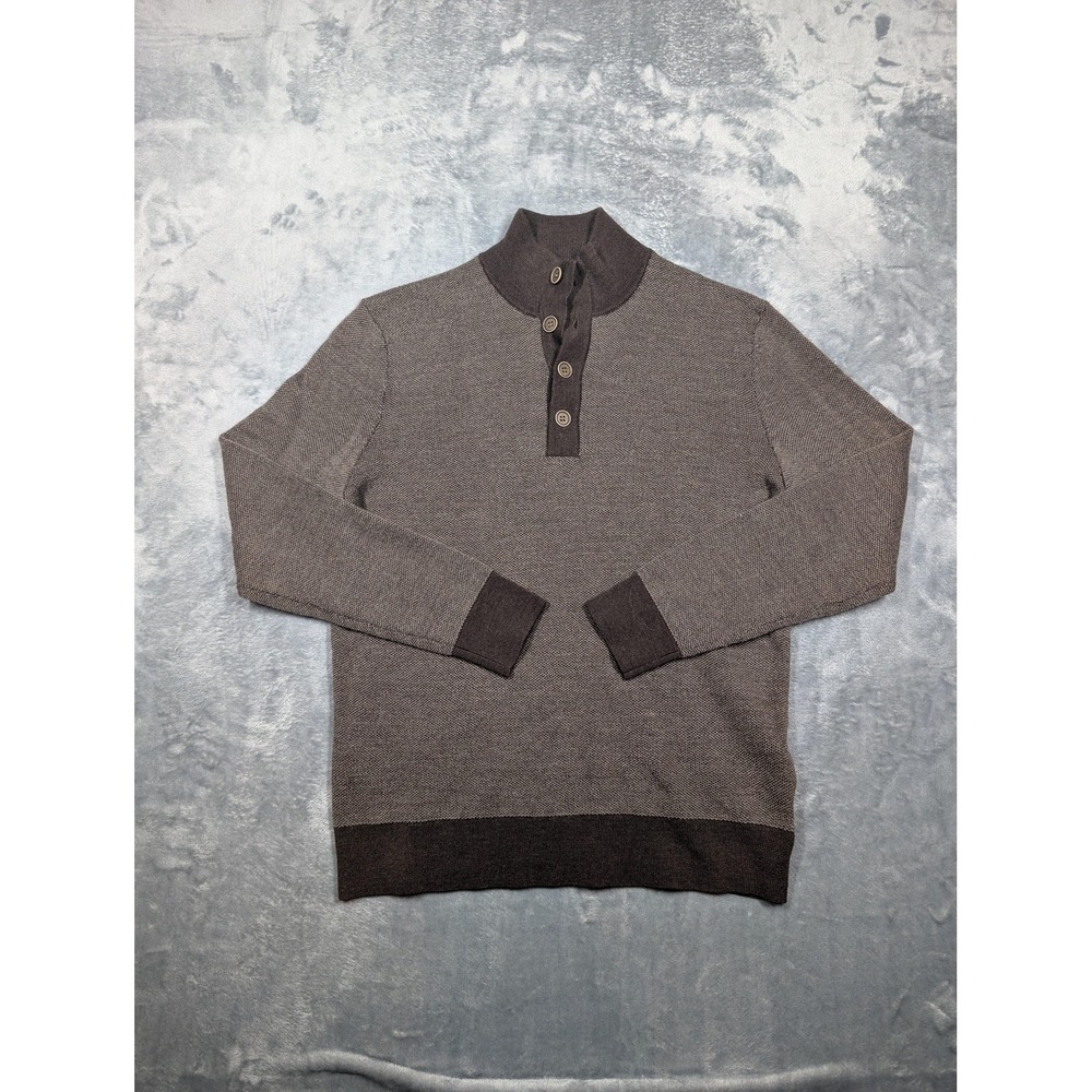 Untuckit Sweater Mens Small Brown 100% Merino Wool Henley Pullover Knit